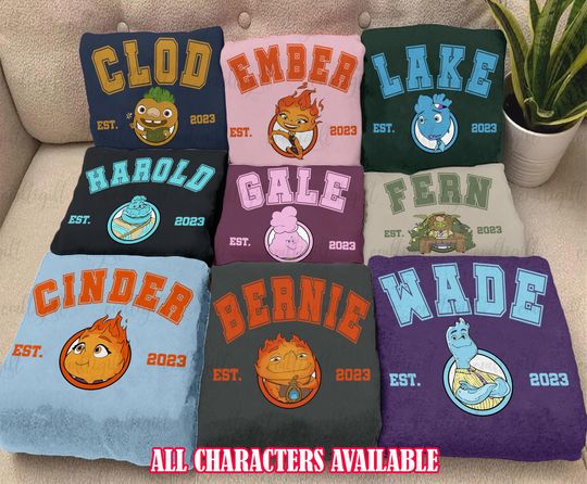 Discover Disney Elemental Characters Squad Shirt, Elemental Ember And Wade Shirt, Bernie Gale Clod Cinder, Disneyland Elemental Family Trip Matching