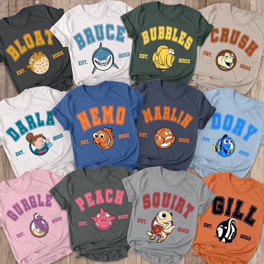 Discover Finding Nemo Est 2003 Family Shirt, Disney Nemo Fish Movie Shirt, Nemo Marlin Dory Gurgle, Bubbles Crush Bruce, Finding Nemo Vacation Shirt