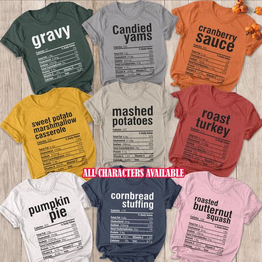 Discover Funny Thanksgiving Dinner Nutritional Label Matching Shirts, Nutrition Facts Thanksgiving Shirts, Family Matching Turkey Day Shirts, VTB290