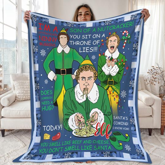Elf Quote Christmas Fleece Blanket, Buddy The Elf Christmas Quilt, Couch Sofa Xmas Blanket