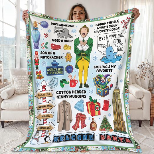 Buddy The Elf Fleece Blanket for Christmas Holiday, Elf Movie Inspired Throw Blanket for Couch Sofa