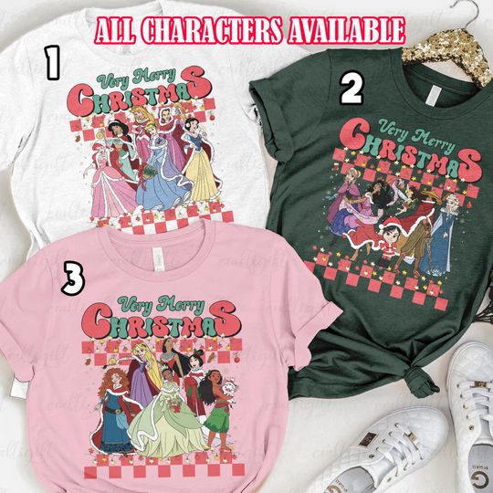 Discover Disney Princess Christmas Shirt, Princess Besties Christmas Matching, Belle Tiana Aurora Ariel, Disneyland Holiday Girls Trip Shirt, VTB557