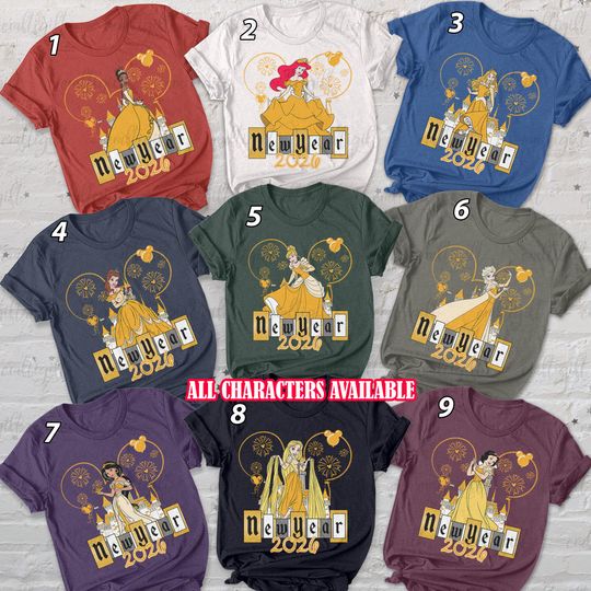 Discover Princess Happy New Year Shirt 2026, New Year's Eve Coquette Disney Shirt, Princess Holiday Girls Trip Shirt, Cinde Belle Jasmine Ariel