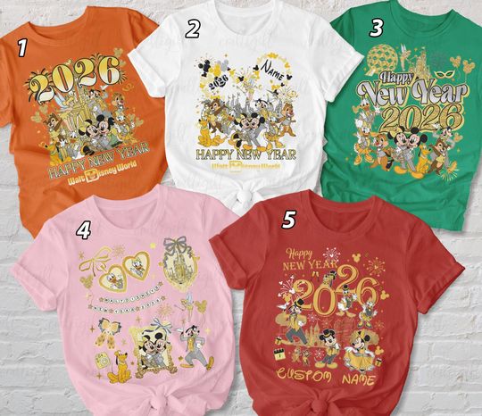 Discover Custom Mickey & Friends New Year Shirt, Happy New Year Disney Family Matching, Donald Daisy Goofy Pluto Minnie, Magical Castle 2026 Shirt