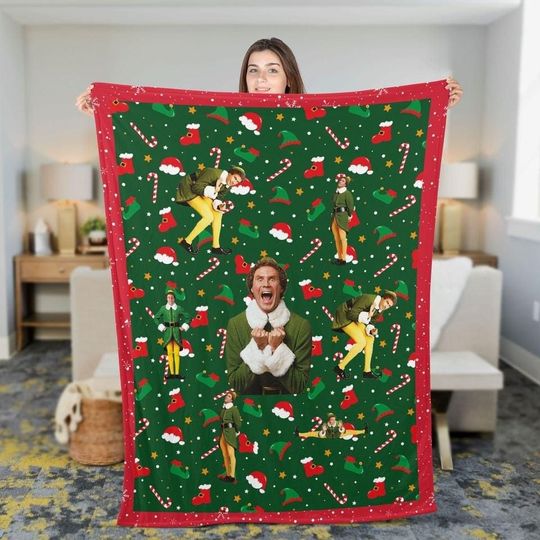 Buddy The Elf Fleece Blanket, Christmas Elf Quilt for Couch and Sofa