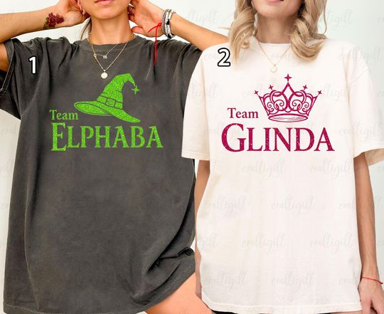 Wicked Hat And Crown Sparkle Shirt, Wizard Pink And Green Matching, Glinda Elphaba, Feminine Magic Wand Musical Movie Fan Xmas Gift For Her