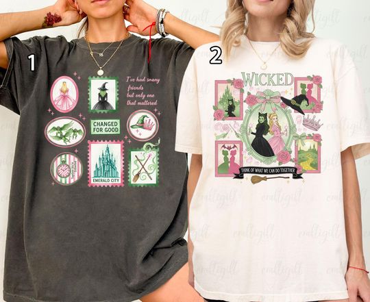 Discover Wicked Musical Lovers Shirt, Magical Broomstick Girl Friend Shirt, Pink And Green Witches Shirt, Defy Gravity Aesthetic Wizardcore Fashion