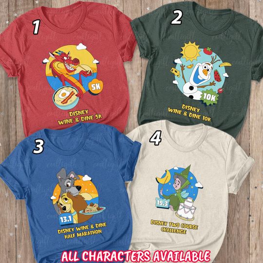 Discover RunDisney Dine & Wine 2025 Shirt, Mushu Olaf Lady Tramp Merryweather, Disney Marathon Challenge Shirt, Disneyland Runner Matching, BYA662