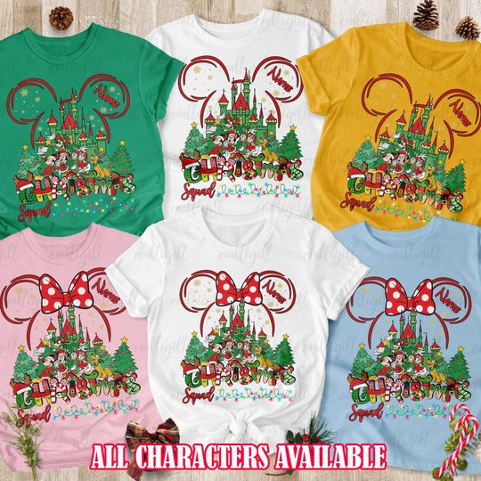 Discover Custom Mickey Christmas Squad Shirt, Minnie Bows Girls Holiday Shirt, Mickey & Friends Xmas Lights Shirt, Disney Castle Family Trip Shirt