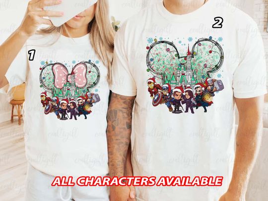 Discover Watercolor Avengers Christmas Custom Shirt, Cute Marvel Superhero Couple Shirt, Captain America Dr Strange Winter Soldier, WDW Family Shirt