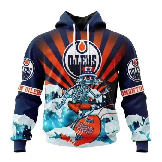 Edmonton Oilers Grateful Hockey Dead Skull All Over Print 3D Hoodie