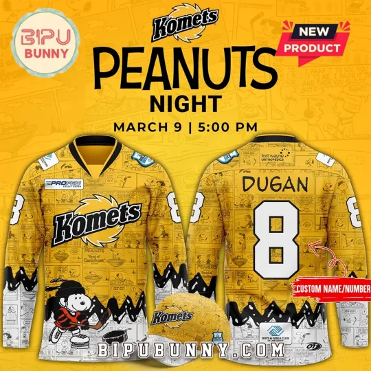 Discover Personalized Fort Wayne Komets 75th Anniversary of Peanuts Hockey Shirt Men's