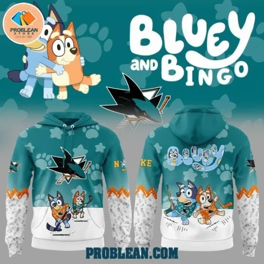 San Jose Sharks BlueyDad and Bingo Hockey Hoodie