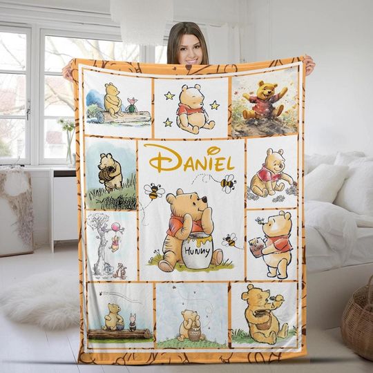 Discover Personalized Pooh and Friends Fleece Blanket, Winnie the Pooh Disneyland Blanket, Pooh Bear Birthday Gift