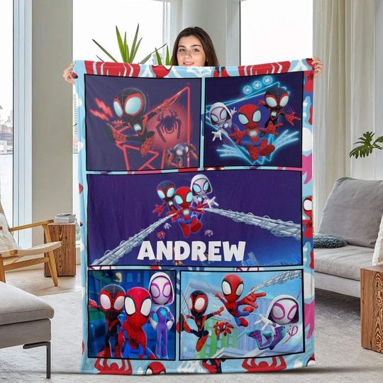 Personalized Spidey and Friends Fleece Blanket, Spiderman Superhero Throw, Custom Spidey Birthday Gift