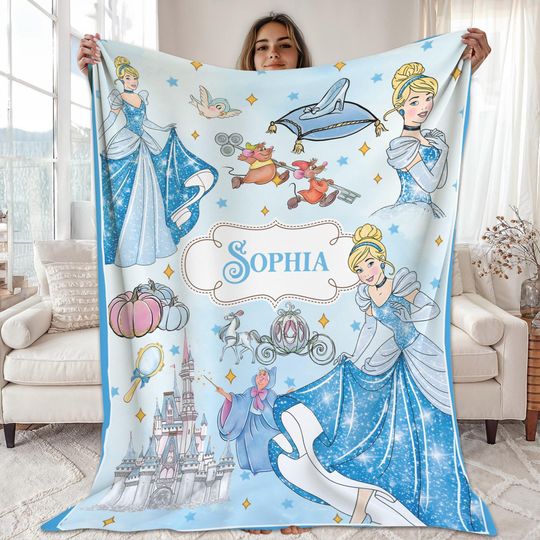 Personalized Disneyland Princess Cinde Fleece Blanket, Fairy Godmother, Magic Kingdom Blanket