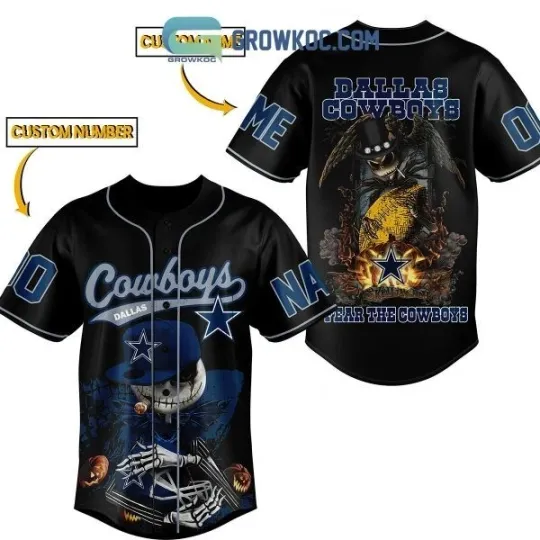 Discover Dallas Jack Skellington Fear The Cowboys Personalized Baseball Jersey