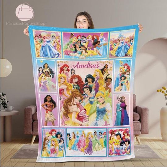 Discover Custom Princess Name Fleece Blanket featuring Snow White and Fairy Tale Themes for Disneyland Christmas Gifts