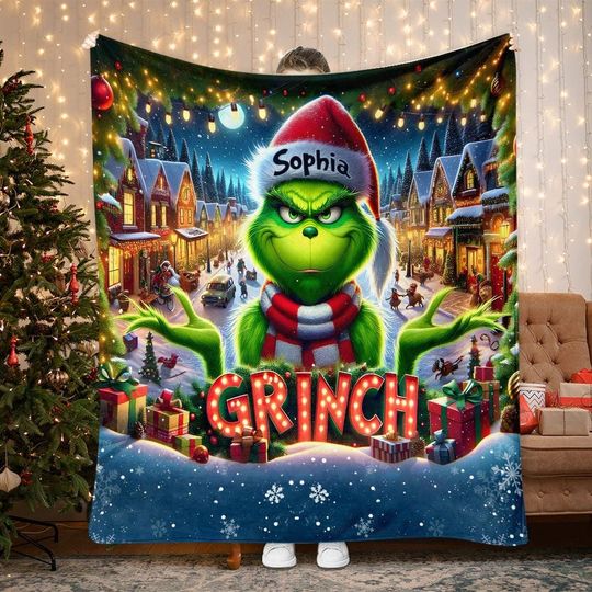 Discover Personalized The funny character Stole Christmas Quilt Blanket, funny character Christmas Cozy Quilt Blanket, Bedding blanket, Bedding Decor, Home Decor Gift.