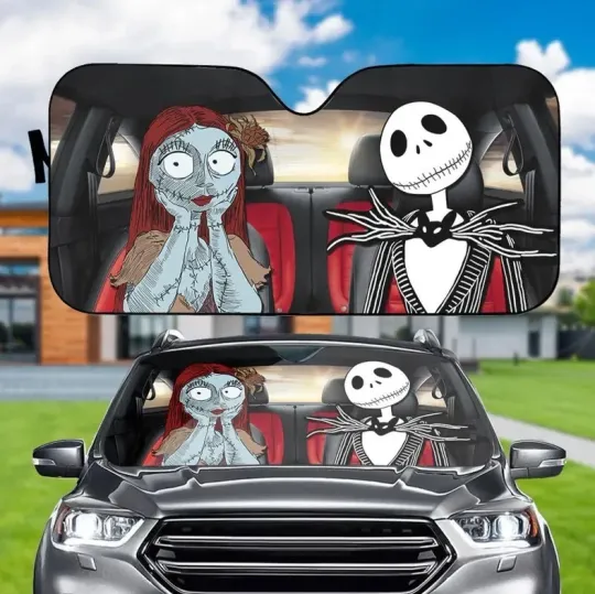 Discover Jack And Sally Horror Car Sunshade, Horror Movie Windshield Cover Happy Halloween