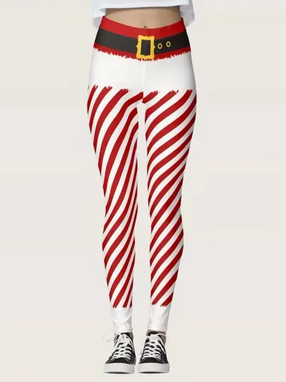 Discover Christmas Striped Leggings - Red & Vertical Stripes