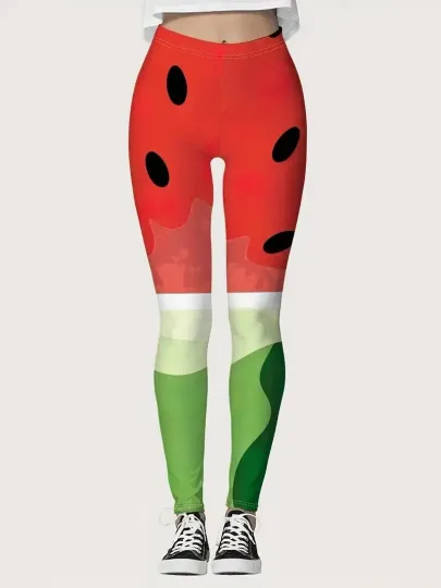 Discover Watermelon Vibrant Red & Green Patchwork Design Leggings