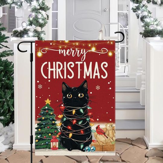Discover Christmas Cat Garden Flag, Cute Kitty Holiday Yard Flag, Funny Cat Lover Christmas Outdoor Decor, Festive House Flag