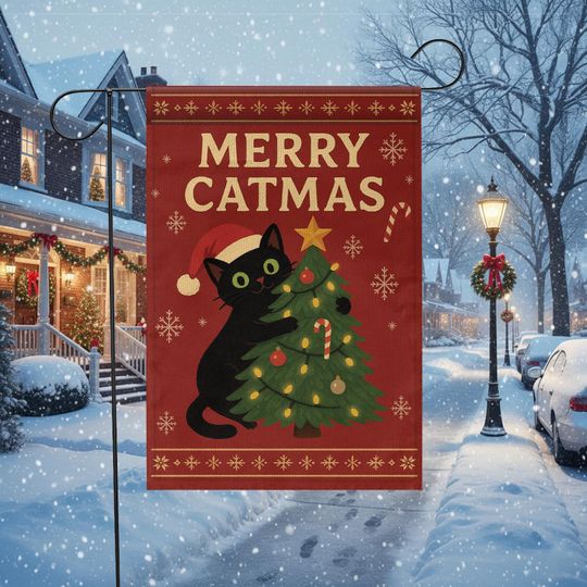 Discover Funny MerryCatmas Garden Flag Cat Lover Yard Flag, Outdoor Holiday Decor