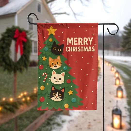 Discover Christmas Cat Garden Flag, Cute Cat Holiday Decor, Funny Merry Christmas Yard Flag, Festive Outdoor Cat Lover Gift