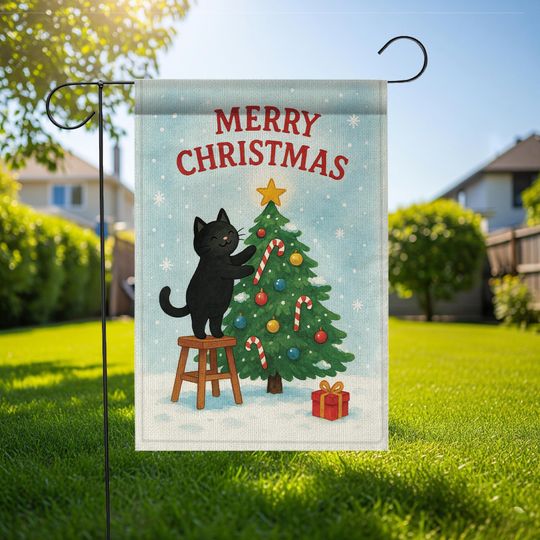 Discover Black Cat Christmas Garden Flag: Merry Christmas Decor Gift