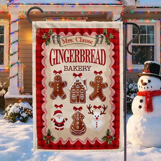 Discover Mrs. Clause Gingerbread Bakery Flag, Christmas Gingerbread Shop Flag, Festive Bakery Holiday Garden Flag, Gingerbread Christmas Flag
