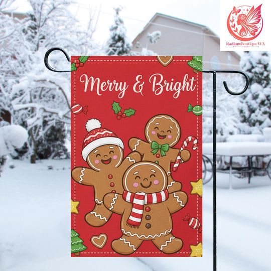 Gingerbread Man Christmas Garden Flag, Holiday Outdoor Porch Decoration, Gingerbread Man Welcome Flag, Welcome Flag