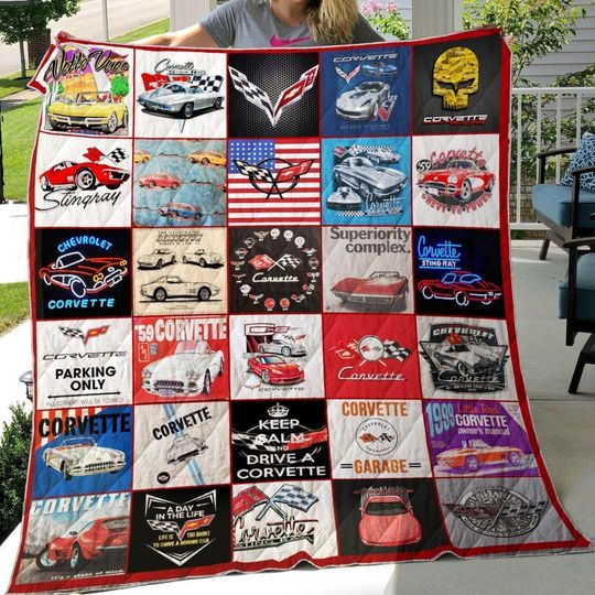 Discover Retro Chevrolett Corvett Quilt Blanket, Lover Chevrolett Corvett Quilt Blanket, Car Bedding Blanket, Bedding Decor, Home Decor Gift.