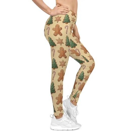 Gingerbread Cookies Christmas Leggings High Waist Women Holiday Stretchy Pants