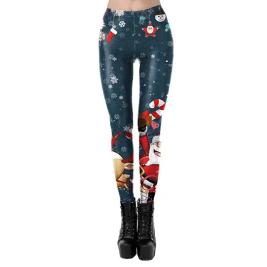 Discover Holiday Leggings for Women Santa Reindeer Print High Waist Stretch Leggings