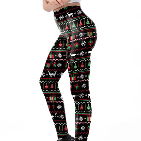 Discover Ugly Christmas Print High Waisted Yoga Workout Fitness Pants Leggings