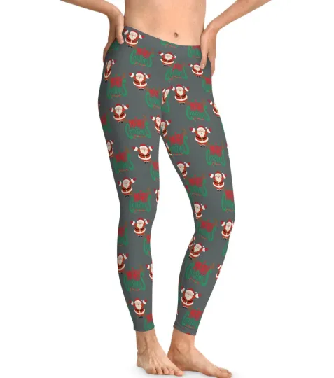 Christmas Stretchy Leggings, Holiday Santa Pants, Merry Christmas Reindeer