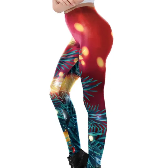 Women Funny Christmas Leggings Snowflake Santa Print Workout Yoga Pants