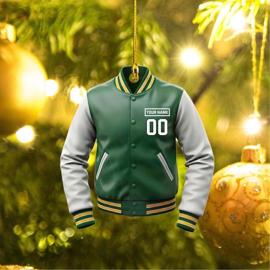 Discover Green Bay football Varsity Jacket Ornament  Personalized Name & Number  Custom Football Christmas Ornament  Fan Gift 2025