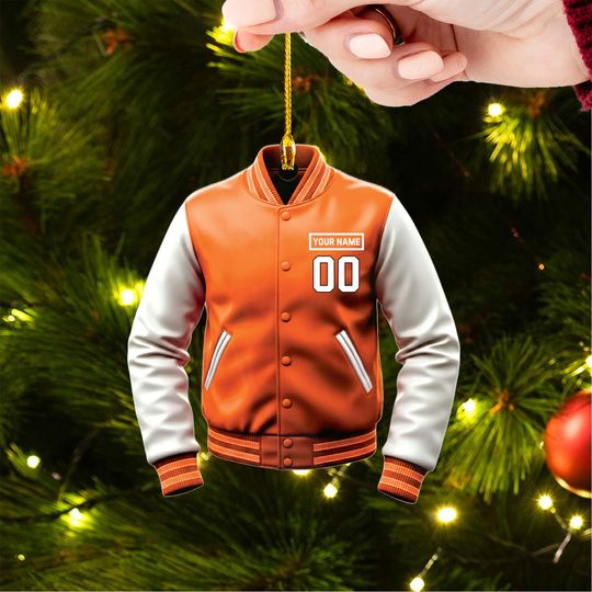Discover Denver football Varsity Jacket Ornament  Personalized Name & Number  Custom Football Christmas Ornament  Fan Gift 2025  Acrylic Ornament