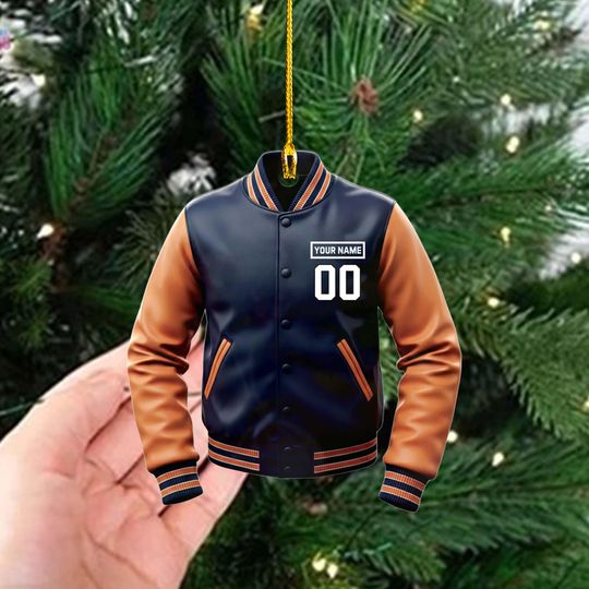 Discover Chicago football Varsity Jacket Ornament  Personalized Name & Number  Custom Football Christmas Ornament  Acrylic Ornament