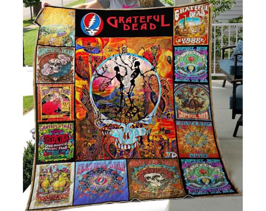 Grateful Dead Quilt Blanket, Grateful Dead Cozy Quilt Blanket, Bedding blanket, Bedding Decor, Home Decor Gift.