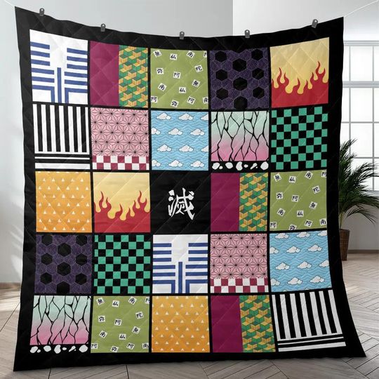 Discover All Good demon Pattern Quilt Blanket, demon Cozy Quilt Blanket, Christmas Bedding Blanket, Bedding Decor, Home Decor Gift.