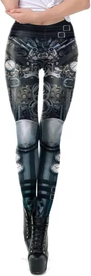 Discover Steampunk Gear Print Leggings Women's Gothic Punk Rock Stretchy Bottoms Leggings