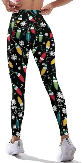 Christmas Lights & Snowflakes Print High-Waist Leggings – Festive Yoga & Workout