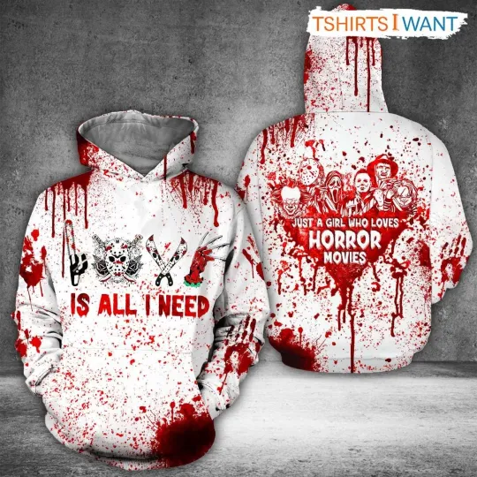 Discover All I Need Is Love Horror Weapons Horror Movie Halloween 3D Hoodie
