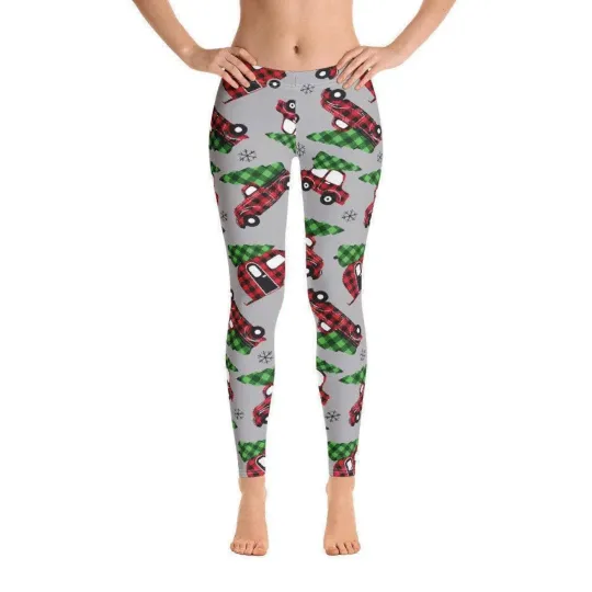 Christmas Leggings,Joggers, Holiday, Jolly, Truck, Merry, Trees