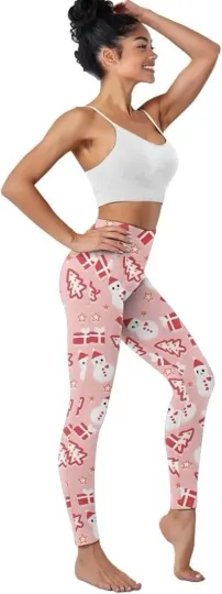 Discover Pink Christmas Snowman & Gift Print High-Waist Leggings – Holiday Yoga & Lounge