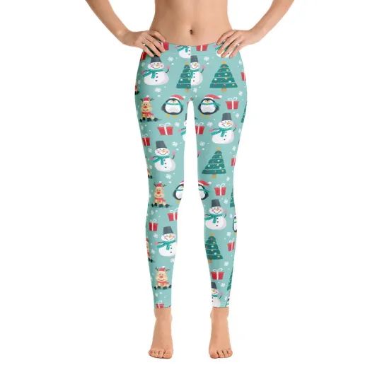Discover Christmas Penguin Leggings, Snow Man Deer Tree Xmas Printed Yoga Pants Cute