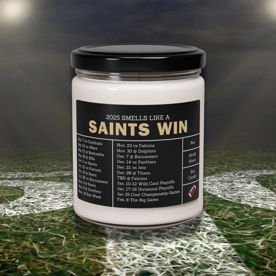 Discover New Orleans Saints 2025 Football Schedule Candle | Father's Day Present, Gift for Him, Sports Candle, Lucky Gameday Candle